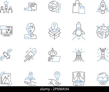 New ideas innovation line icons collection. Inventive, Creative, Groundbreaking, Imaginative, Unique, Innovative, Fresh vector and linear illustration Stock Vector