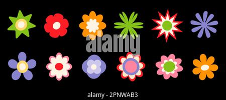 Retro Abstract Geometric Flower Shapes Elements Stock Vector