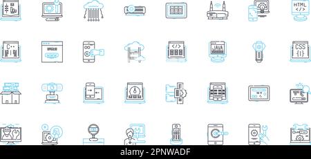 Cyber security linear icons set. Encryption, Malware, Firewall, Hackers, Phishing, Vulnerabilities, Authentication line vector and concept signs. Data Stock Vector
