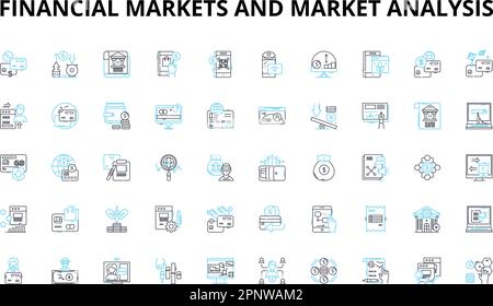Financial markets and market analysis linear icons set. Stocks, Bonds, Commodities, Investments, Trading, Derivatives, Volatility vector symbols and Stock Vector