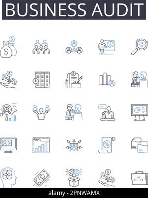 Inventory review line icons collection. Analysis, Organization ...