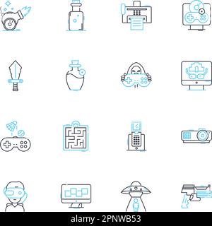 Console market linear icons set. Playstation, Xbox, Nintendo, Gaming, Hardware, Software, Entertainment line vector and concept signs. Immersive Stock Vector