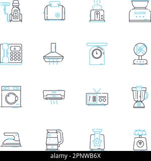 Furnishings linear icons set. Chair, Sofa, Table, Lamp, Bed, Rug, Ottoman line vector and concept signs. Curtain,Pillow,Shelf outline illustrations Stock Vector