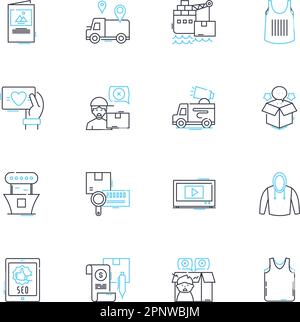 Inventory Control linear icons set. Stock, Logistics, Supplies, Tracking, Counting, Management, Storage line vector and concept signs. Distribution Stock Vector