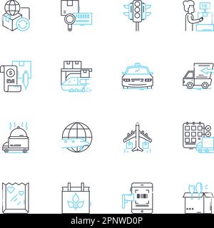 Dispatch services linear icons set. Efficiency, Promptness ...