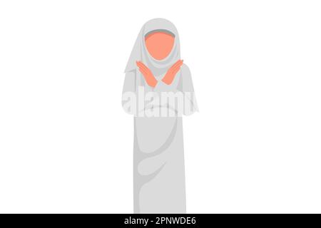 Business flat drawing Arab businesswoman crossing arm and saying no gestures. Female manager making X shape, stop sign with hands. No deal business id Stock Photo