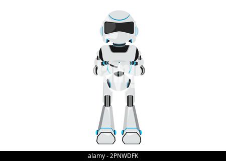 Business flat drawing robot keeping hands on chest. Friendly robot ...