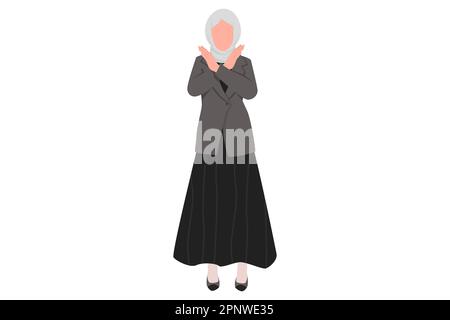 Business flat drawing Arabian businesswoman with crossing arms and saying no gesture. Female manager making X shape, stop sign with hands and negative Stock Photo
