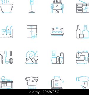 Household accessories vendor linear icons set. Decor, Furnishings, Homeware, Gadgets, Tools, Organization, Storage line vector and concept signs Stock Vector