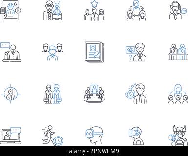 Workplace searching line icons collection. Employment, Job hunt, Recruiting, Careers, Job market, Nerking, Job fairs vector and linear illustration Stock Vector