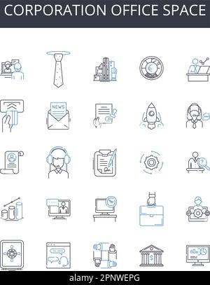 Company headquarters line icons collection. Central, Hub, Main ...