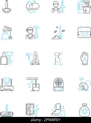 Pet grooming linear icons set. Haircut, Bathing, Trimming, Brushing, Deshedding, Nailtrimming, Earcleaning line vector and concept signs Stock Vector