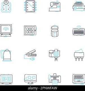 Energy-efficient products linear icons set. Solar, Wind, Geothermal, LED, Efficient, Green, Sustainable line vector and concept signs. Renewable,Power Stock Vector