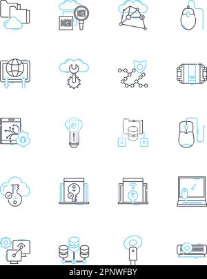 Online marketing linear icons set. SEO, PPC, Content, Analytics, Social, Email, Affiliate line vector and concept signs. Mobile,Video,Strategy outline Stock Vector