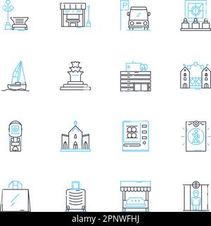 Modern culture linear icons set. Technology, Diversity, Social media, Individualism, Globalization, Consumerism, Innovation line vector and concept Stock Vector