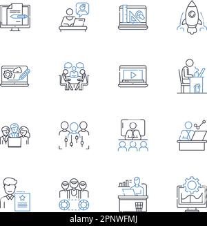 Company workers line icons collection. Colleagues, Teammates, Employees, Staff, Workers, Associates, Partners vector and linear illustration. Laborers Stock Vector