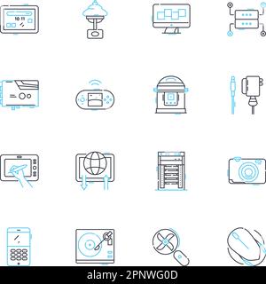 Cloud workstations linear icons set. Virtualization, Cloud computing, Workspace, Collaboration, Efficiency, Mobility, Accessibility line vector and Stock Vector