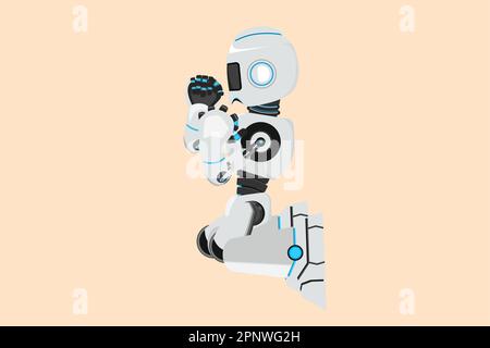 Business flat drawing happy robot standing with both hands pointing ...