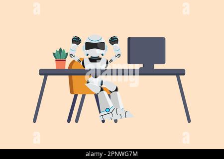 Business flat drawing happy robot standing with both hands pointing ...