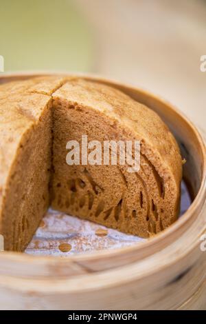 A soft and sweet Cantonese-style morning tea snack, steamed Mala cake Stock Photo