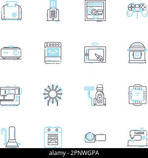 Intelligent dwelling linear icons set. Automation, Technology, Comfort, Sustainability, Efficiency, Connectivity, Security line vector and concept Stock Vector