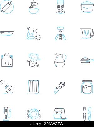 Scullery linear icons set. Sink, Dishware, Cleanliness, Utensils ...