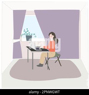 female freelancer workes at home in a environment Stock Vector