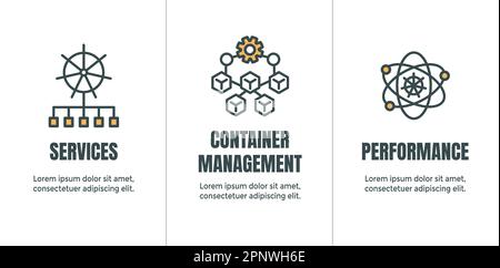 Kubernetes Development -Environment Icon Set with Web Header Banner Infographic Stock Vector
