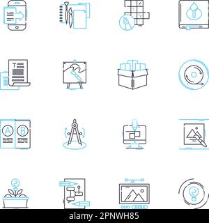 Conceptual frameworks linear icons set. Structure, Insight, Context, Abstraction, Framework, Theory, Model line vector and concept signs. Paradigm Stock Vector