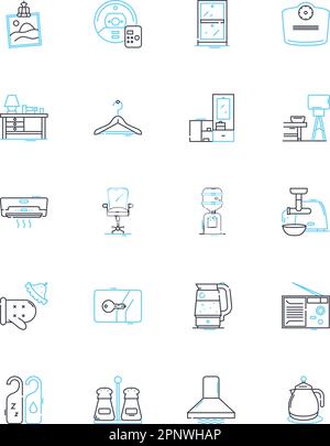 Household accessories vendor linear icons set. Decor, Furnishings, Homeware, Gadgets, Tools, Organization, Storage line vector and concept signs Stock Vector