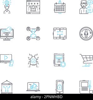 Internet outreach linear icons set. Interaction, Connection, Engagement ...