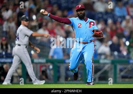 Colorado Rockies' Alan Trejo plays during a baseball game, Thursday, April  28, 2022, in Philadelphia. (AP Photo/Matt Slocum Stock Photo - Alamy