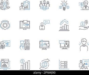 Balance sheet line icons collection. Assets, Liabilities, Equity, Cash, Accounts Receivable, Inventory, Prepaid Expenses vector and linear Stock Vector