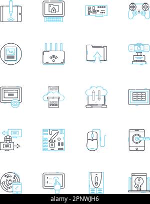 Compnts linear icons set. Processor, Motherboard, Graphics, Memory, Storage, Power, Cooling line vector and concept signs. Sound,Nerk,Input outline Stock Vector