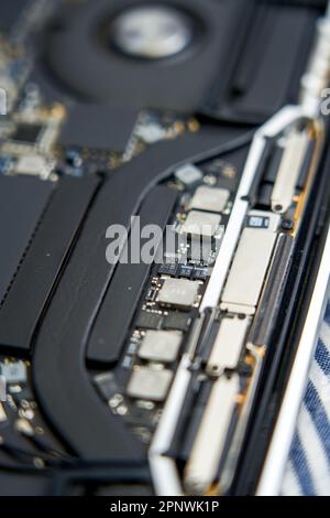 Internal components of laptop as background, top view Stock Photo - Alamy