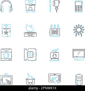 Cybernetic operation linear icons set. Augmentation, Integration, Robotics, Implant, Prosthetic, Enhancement, Interface line vector and concept signs Stock Vector
