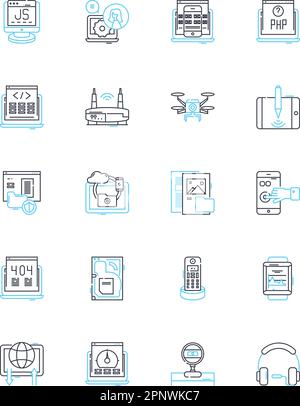 Parallel computing linear icons set. Concurrency, Multithreading ...
