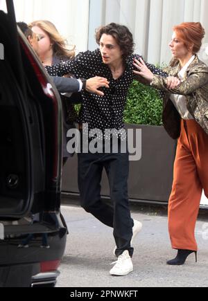 New York, NY, USA. 19th Apr, 2023. Timothee Chalamet, wearing
