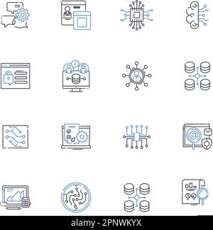 Firewall security line icons collection. Intrusion, Protection, Nerk, Access, Restrict, Filter, Password vector and linear illustration. Block,Secure Stock Vector