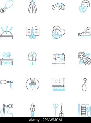 Quilting linear icons set. Fabric, Needle, Thread, Patchwork, Design, Block, Sewing line vector and concept signs. Binding,Applique,Handcrafted Stock Vector