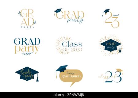 Graduation party typography collection, monogram, logo design templates collection Stock Vector