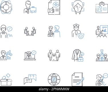 People operations line icons collection. Recruitment, Onboarding, Retention, Engagement, Offboarding, Development, Performance vector and linear Stock Vector