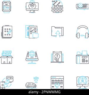 Tool linear icons set. Hammer, Screwdriver, Wrench, Pliers, Saw, Drill, Level line vector and concept signs. Spade,Crowbar,Chisel outline Stock Vector