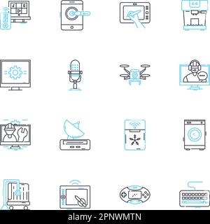 Artificial system linear icons set. Automation, Robotics, Algorithms, Machine learning, Intelligence, Synthesis, Computation line vector and concept Stock Vector