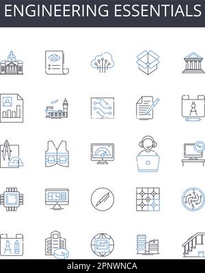 Engineering essentials line icons collection. Business Basics, Computer Concepts, Marketing Essentials, Technical Terms, Communication Concepts Stock Vector