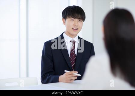 High school students interviewing Stock Photo