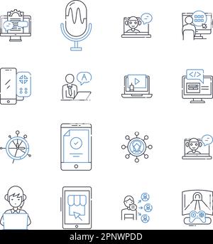 Data mining line icons collection. Association, Classification, Clustering, Correlation, Decision, Detection, Extraction vector and linear Stock Vector