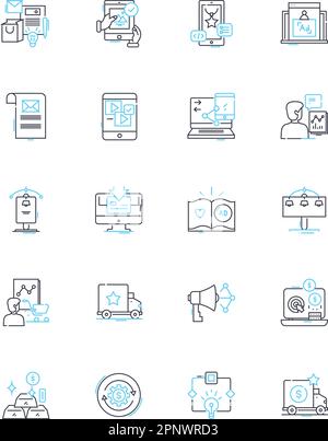 Social research linear icons set. Sampling, Surveys, Questionnaires, Focus groups, Observations, Experiments, Data line vector and concept signs Stock Vector