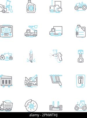 Automotive repair linear icons set. Diagnosis, Maintenance, Engine, Suspension, Transmission, Brakes, Clutch line vector and concept signs. Oil Stock Vector