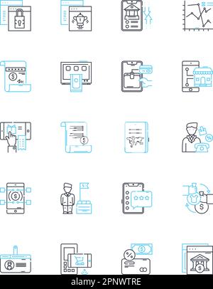 Virtual currency linear icons set. Cryptocurrency, Decentralized, Blockchain, Digital, Fiat, Wallet, Ethereum line vector and concept signs. Mining Stock Vector